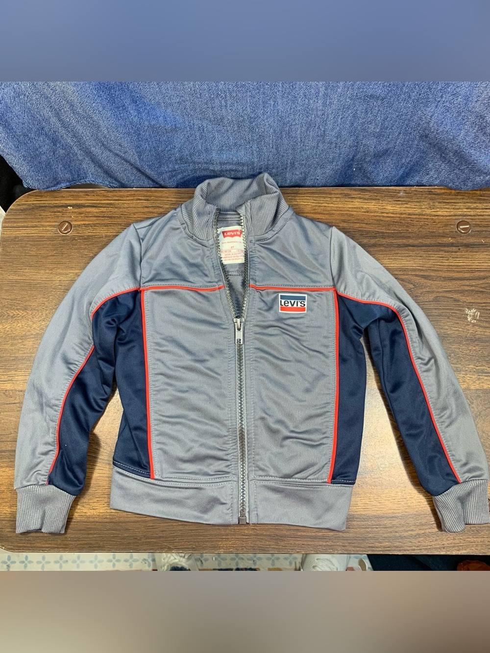 Levi’s Toddler 2T Track Jacket Gray Navy Red Full Zip Colorblock Retro Logo